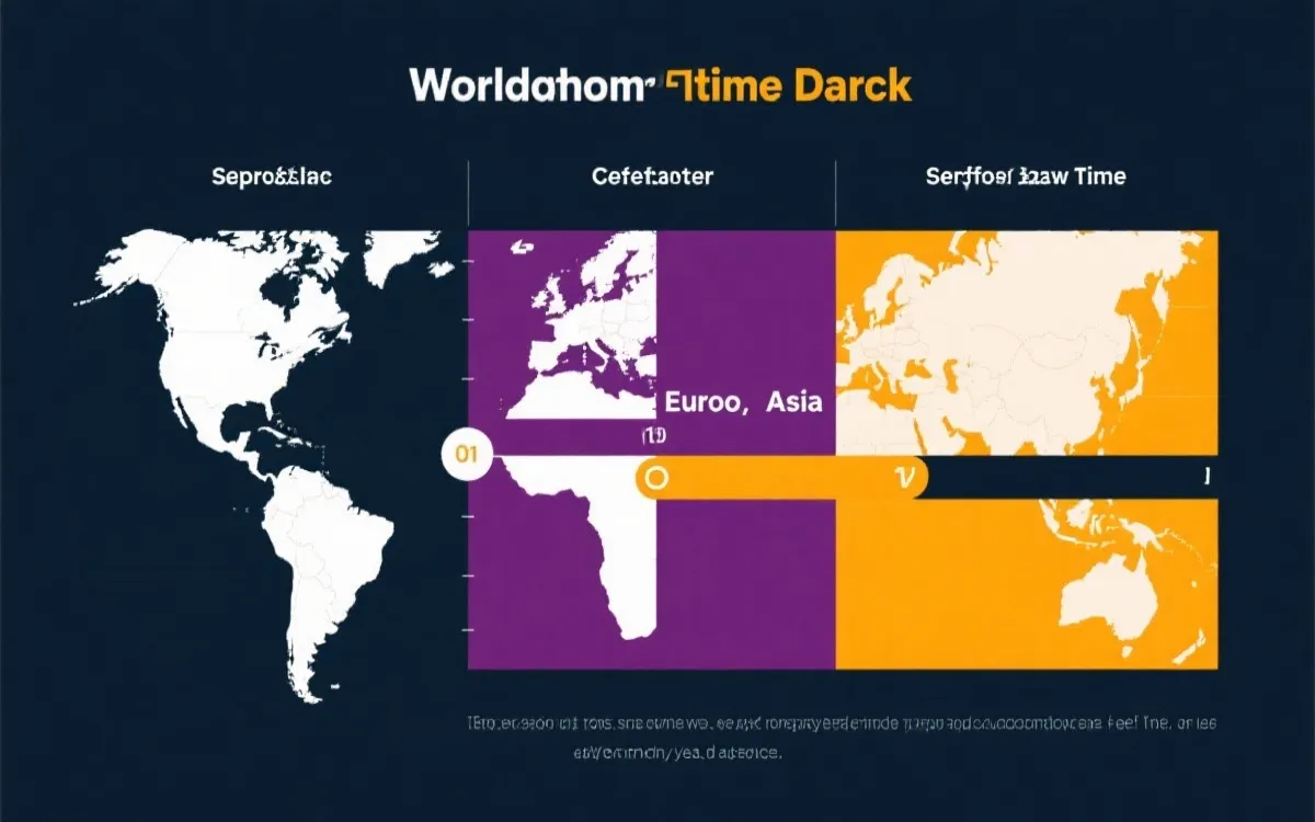 一张信息图风格的世界观赛时差示意：北美、欧洲、亚洲对应的舒适观赛时间带
